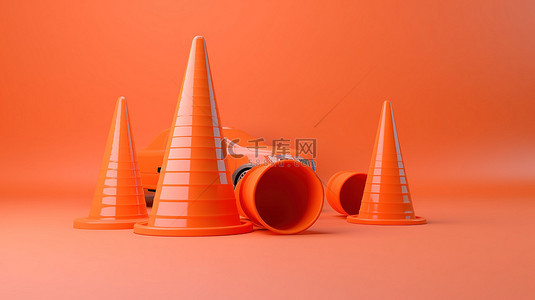 错误背景图片_橙色柔和背景上的交通锥导致 3d 渲染网页错误