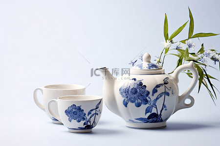 茶杯子背景图片_白色和蓝色的小杯子