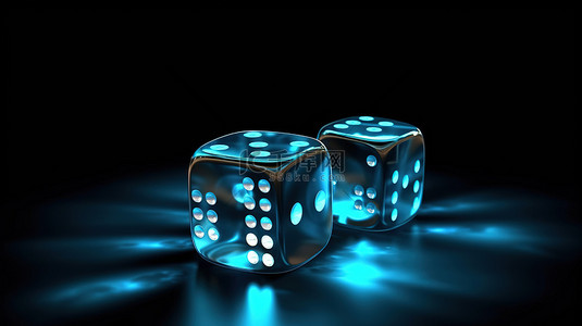 深色背景上的发光骰子 3D 渲染赌博概念的插图