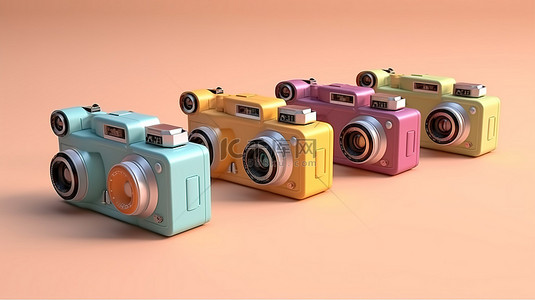 怀旧风格背景背景图片_现代风格的 3D 渲染，以鲜艳的色彩呈现简约的旧相机