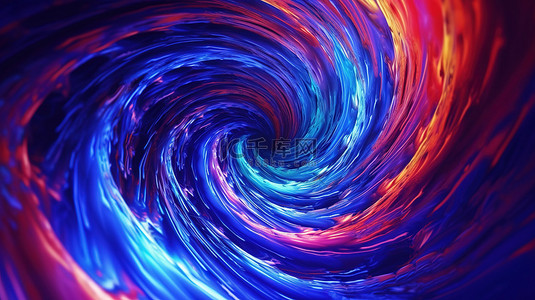平滑的霓虹灯光波和漩涡在 4k 超高清 3D 插图中形成超现实的漩涡