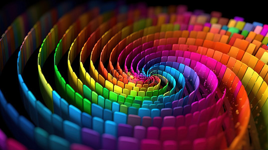 螺旋光线背景图片_具有彩虹色和虚线背景的 3D 渲染抽象螺旋图片