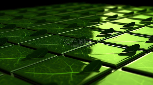 沐浴在阳光下的面板顶部的可持续太阳能 3D 叶子形状