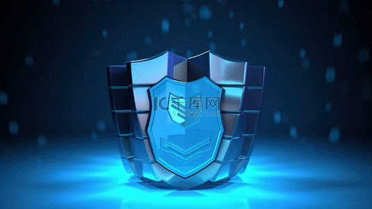 蓝色背景盾的 3D 渲染，用于互联网安全中的安全文件上传