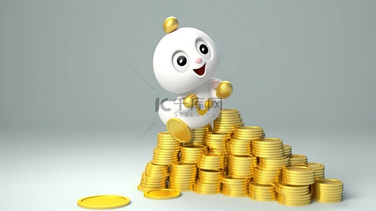 成功金币背景图片_成功的金色阶梯 3D 卡通插画白色人物攀登财富
