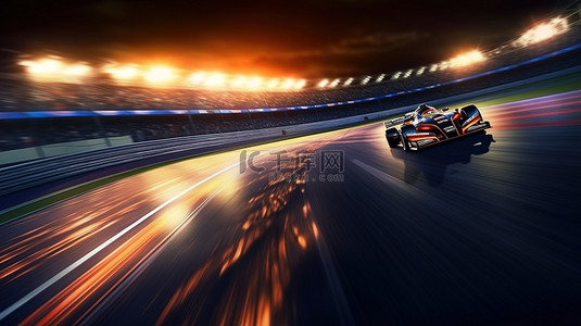车辆管理登录背景图背景图片_夜间赛车手在 3D 国际赛道上模糊地冲过终点线