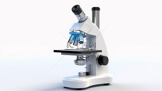 白色背景现代实验室显微镜的 3d 渲染
