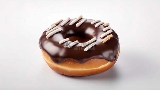 近距离接触白色背景上的巧克力甜甜圈，一个简单简约的 3D 概念