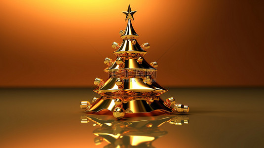 3d 明信片上的节日问候金色圣诞树