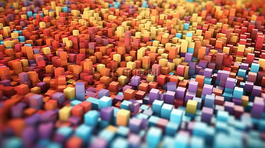 多色调背景图片_3D 渲染在几何抽象背景中展示了无数的多色调立方体