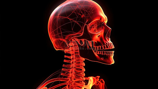 3d 渲染中红色骨架的 x 射线视图