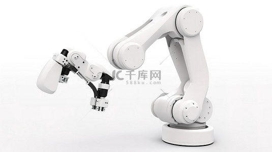 白色背景在 3D 渲染中突出了 ai 机器人手臂