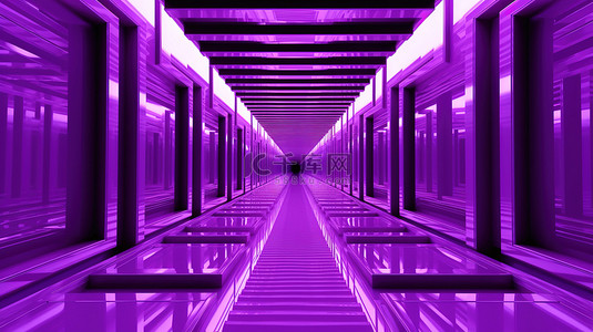 紫色科幻背景高清背景图片_充满活力的紫色对称走廊高清 4k 3d