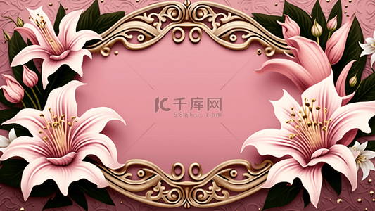 粉色花束背景图片_婚礼百合边框背景