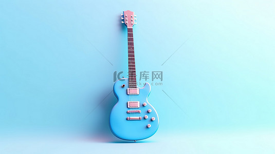 抽象设计 3d 渲染中的时尚简约蓝色吉他