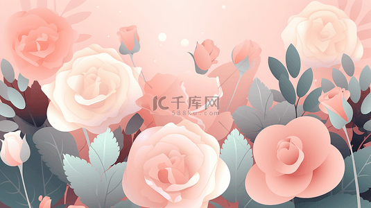 红色卡通花朵背景图片_玫瑰花背景花卉卡通植物背景简单背景