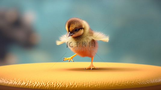 小图卡通背景图片_3D 渲染小鸡在蹦床上快乐地弹跳