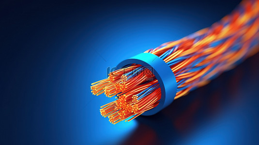 科技橙色背景图片_蓝色背景下橙色光缆的 3d 渲染