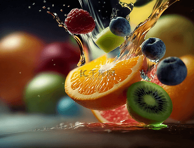 食品生鲜背景图片_有机新鲜水果水花特写摄影广告背景