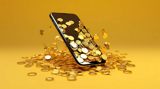 3d 渲染金币和数字支付象征智能手机上的现金返还服务