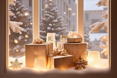 圣诞窗景和给朋友和家人的节日祝福