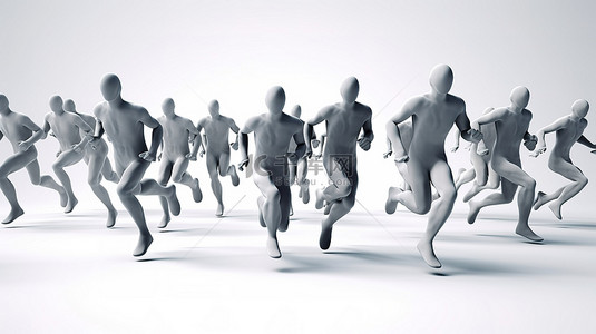 奔跑运动背景背景图片_商人在运动中奔跑的白色背景 3D 渲染