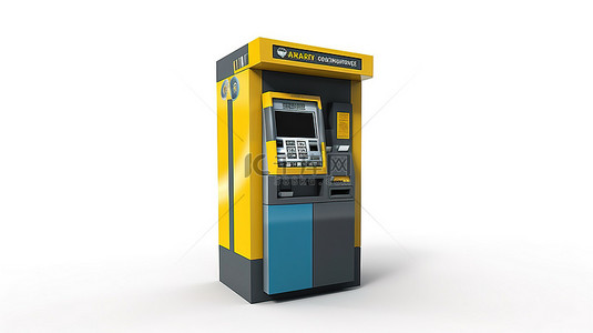 建立在白色背景上的银行现金 ATM 机的 3D 渲染