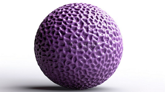 白色背景下 3D 渲染中装饰石膏覆盖紫色体积球体的特写