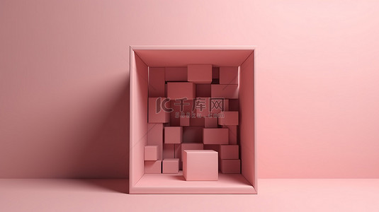 一个 3D 渲染的粉红色礼物盒，展示了内部的空白空间，非常适合商业设计横幅