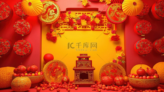 3D 渲染中多彩的中国新年背景