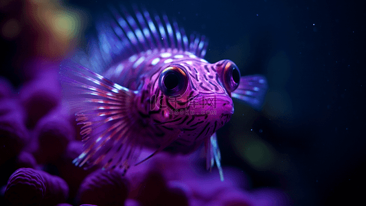 鱼缸背景图片_海底小丑鱼紫色背景
