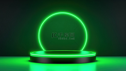 封面背景图片_顶视图简约霓虹绿 3D 产品展示了带有平躺背景的光滑圆柱圆形讲台