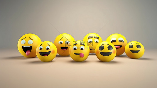奇怪emoji背景图片_3D 渲染的 emoji 表情符号集合，其中包含“喜欢”一词