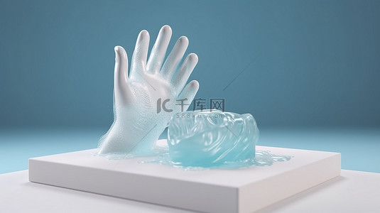 手绘手部动作背景图片_医生用肥皂促进手部卫生的 3d 渲染