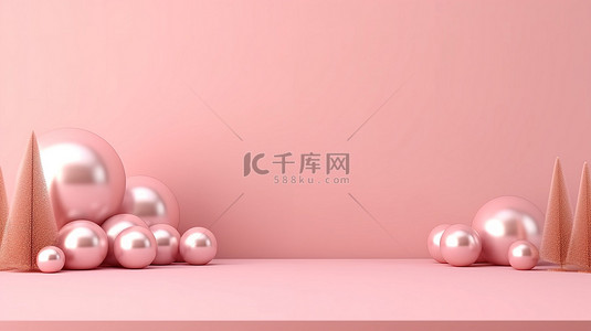 作文背景图片_3d 玫瑰金讲台样机横幅为节日季节柔和的粉红色圣诞背景