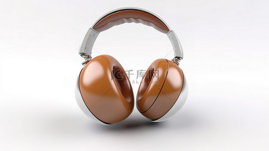 带有棕色鸡蛋运动耳机的白色背景的 3D 渲染
