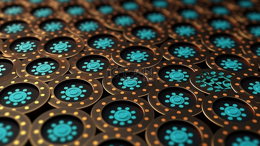卡尔达诺硬币的无缝图案背景孤立卡通 3D 渲染加密货币