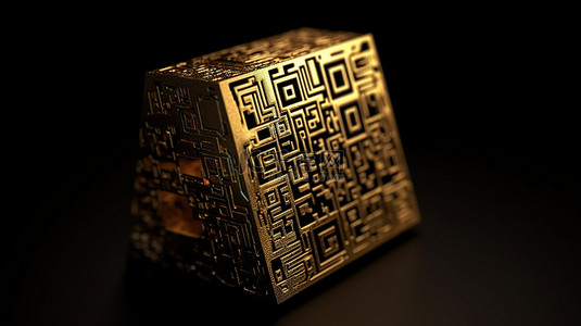 黄金网络安全 3d 体积 qr 代码和黑色背景上的铭文