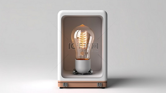 创新灯泡背景图片_创新灯泡与便携式房间空调在简约白色背景 3D 渲染下的结合