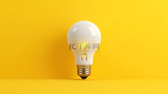 黄色背景上具有水平构图复制空间的创新创意白灯泡