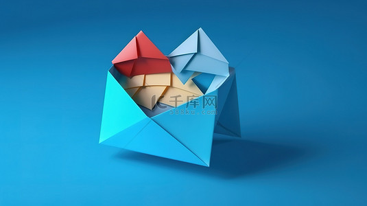 蓝色背景上带有 3D 阴影效果的新电子邮件警报收件箱通知