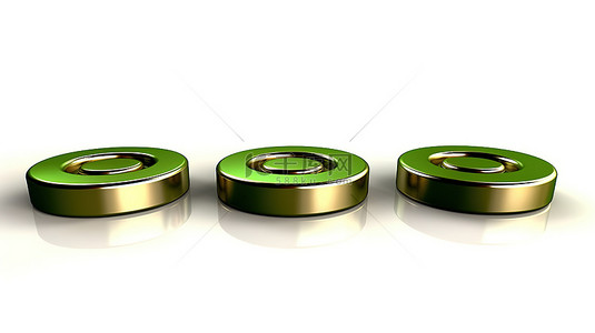 绿色箭头穿透三个金属目标的标题 3D 渲染中心命中和白色背景上的阴影效果