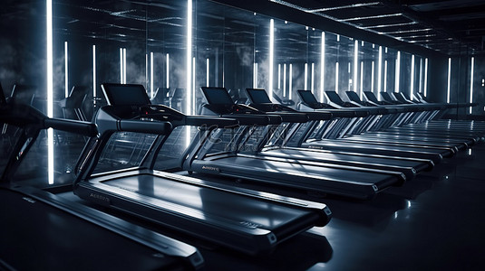健身房中 3d 渲染的跑步机或跑步机