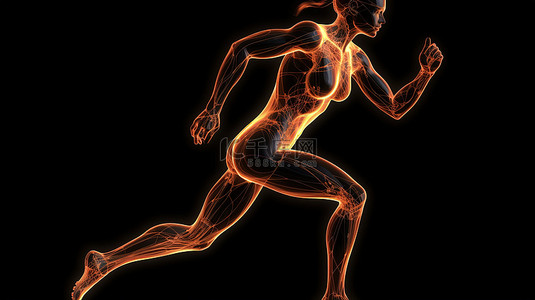 突出显示女性人物 3D 跑步姿势中使用的肌肉