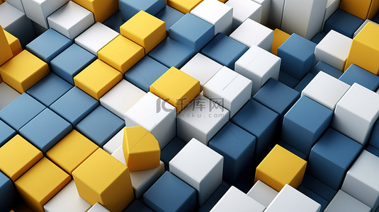 三色立方体在单色背景上排列 3D 插图