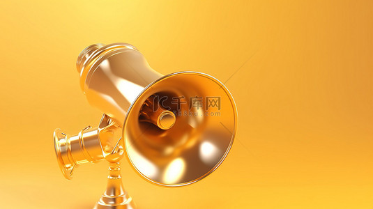 商业路演背景图片_带有金色扩音器的金色背景的 3d 渲染