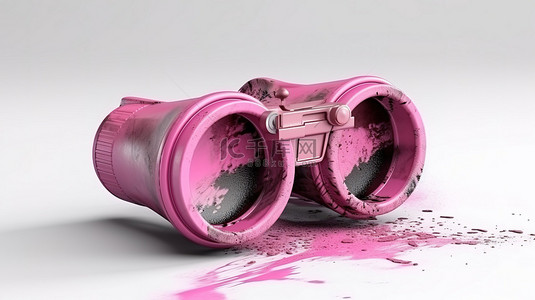 斑点的背景图片_3D 插图复古双筒望远镜，带有类似于斑点的粉红色油漆污渍