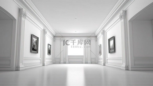 画框展示背景图片_简约的空间与空白画布展示艺术画廊视觉 3D 再现