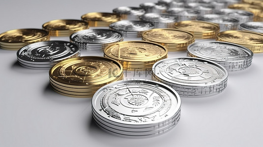 钱图解背景图片_白色背景上 3d 旋转硬币的变化图解渲染