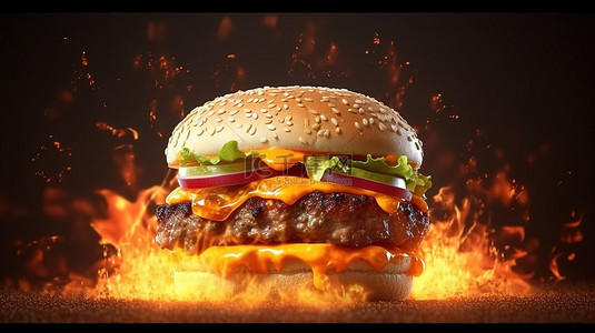 汉堡沙拉背景图片_炸药汉堡的 3d 渲染